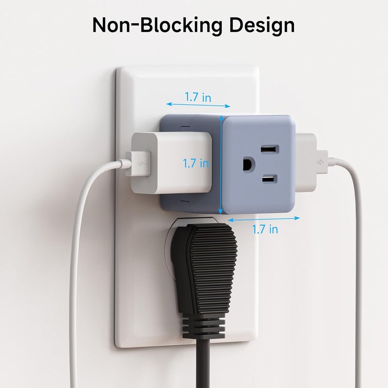 CableMatters محول حائط 3 منافذ 3 عبوات (محول مكعب مؤرض، مقسم مخرج، محول 3 طرق، مقسم طاقة 3 دبابيس)، رمادي - Image 5